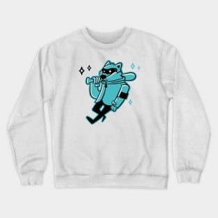 Raccoon. Cartoon Raccoon. Teen Raccoon. Raccoon with Baseball Bat Crewneck Sweatshirt